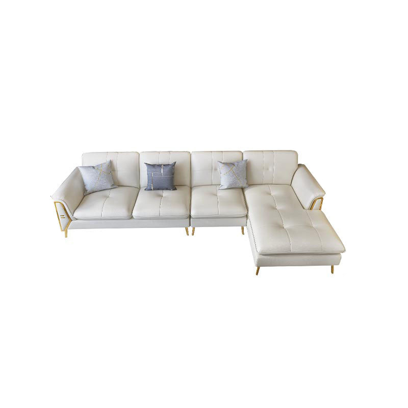 Contemporary Genuine Leather Cushions Sofa 36.61"High Pillow Top Arm Sofa,White Clearhalo 'furn' 'furn_sectionals' 'Furniture' 'furniture_sectionals' 'kitchen' 'kitchen_sectionals' 'Living Room Furniture' 'Sectionals' 4773794
