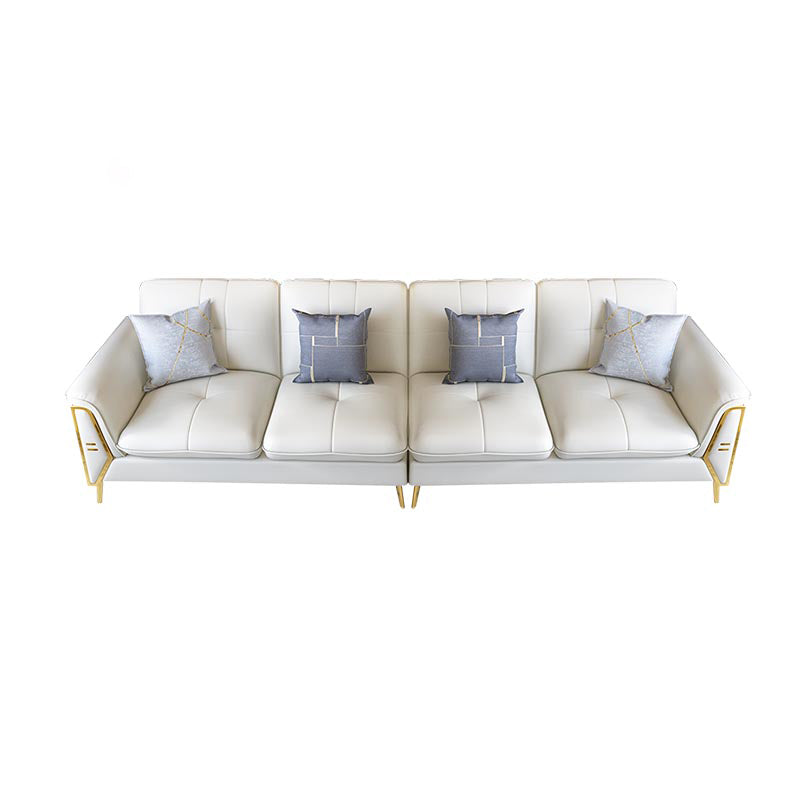 Contemporary Genuine Leather Cushions Sofa 36.61"High Pillow Top Arm Sofa,White 111"L x 37"W x 37"H Symmetrical Clearhalo 'furn' 'furn_sectionals' 'Furniture' 'furniture_sectionals' 'kitchen' 'kitchen_sectionals' 'Living Room Furniture' 'Sectionals' 4773796
