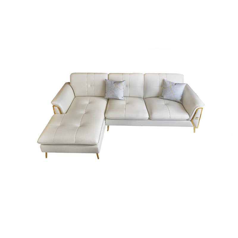 Contemporary Genuine Leather Cushions Sofa 36.61"High Pillow Top Arm Sofa,White 105"L x 69"W x 37"H Left Clearhalo 'furn' 'furn_sectionals' 'Furniture' 'furniture_sectionals' 'kitchen' 'kitchen_sectionals' 'Living Room Furniture' 'Sectionals' 4773797