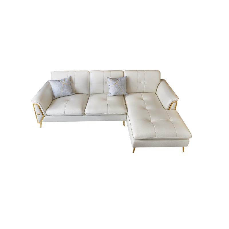 Contemporary Genuine Leather Cushions Sofa 36.61"High Pillow Top Arm Sofa,White 105"L x 69"W x 37"H Right Clearhalo 'furn' 'furn_sectionals' 'Furniture' 'furniture_sectionals' 'kitchen' 'kitchen_sectionals' 'Living Room Furniture' 'Sectionals' 4773798