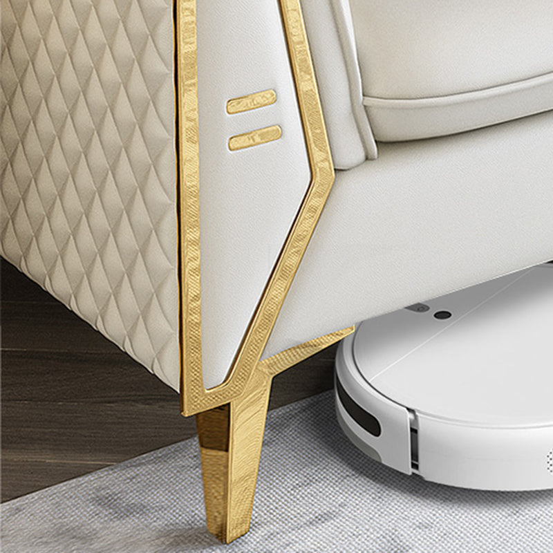 Contemporary Genuine Leather Cushions Sofa 36.61"High Pillow Top Arm Sofa,White Clearhalo 'furn' 'furn_sectionals' 'Furniture' 'furniture_sectionals' 'kitchen' 'kitchen_sectionals' 'Living Room Furniture' 'Sectionals' 4773799