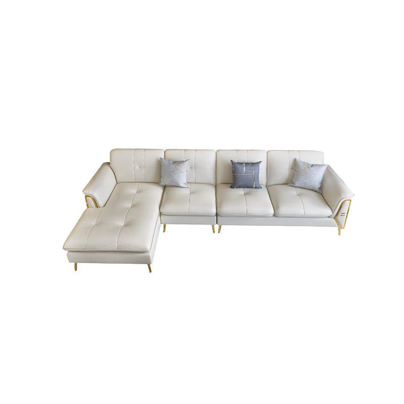 Contemporary Genuine Leather Cushions Sofa 36.61"High Pillow Top Arm Sofa,White 135"L x 69"W x 37"H Left Clearhalo 'furn' 'furn_sectionals' 'Furniture' 'furniture_sectionals' 'kitchen' 'kitchen_sectionals' 'Living Room Furniture' 'Sectionals' 4773802