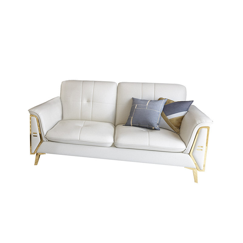 Contemporary Genuine Leather Cushions Sofa 36.61"High Pillow Top Arm Sofa,White 67"L x 37"W x 37"H Symmetrical Clearhalo 'furn' 'furn_sectionals' 'Furniture' 'furniture_sectionals' 'kitchen' 'kitchen_sectionals' 'Living Room Furniture' 'Sectionals' 4773803