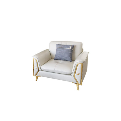 Contemporary Genuine Leather Cushions Sofa 36.61"High Pillow Top Arm Sofa,White 41"L x 37"W x 37"H Symmetrical Clearhalo 'furn' 'furn_sectionals' 'Furniture' 'furniture_sectionals' 'kitchen' 'kitchen_sectionals' 'Living Room Furniture' 'Sectionals' 4773804