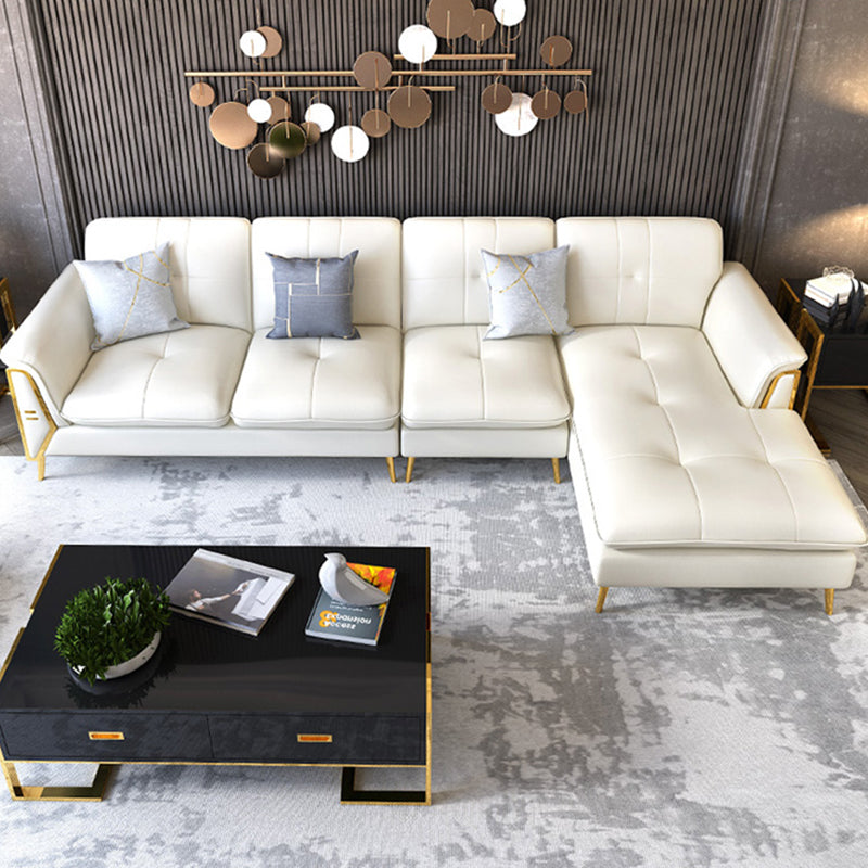 Contemporary Genuine Leather Cushions Sofa 36.61"High Pillow Top Arm Sofa,White Clearhalo 'furn' 'furn_sectionals' 'Furniture' 'furniture_sectionals' 'kitchen' 'kitchen_sectionals' 'Living Room Furniture' 'Sectionals' 4773808