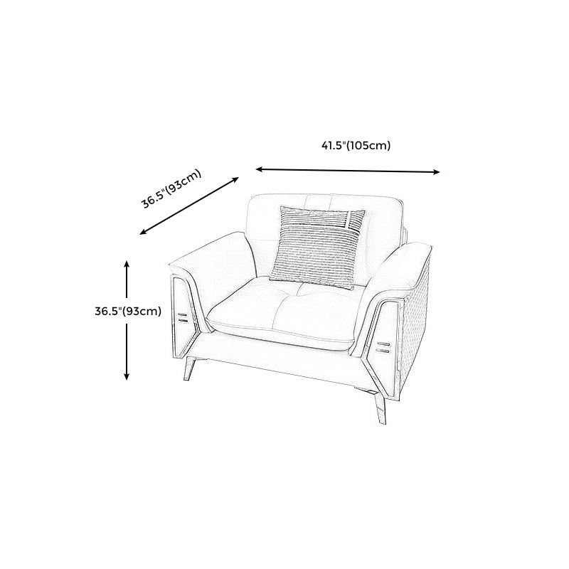 Contemporary Genuine Leather Cushions Sofa 36.61"High Pillow Top Arm Sofa,White Clearhalo 'furn' 'furn_sectionals' 'Furniture' 'furniture_sectionals' 'kitchen' 'kitchen_sectionals' 'Living Room Furniture' 'Sectionals' 4773810