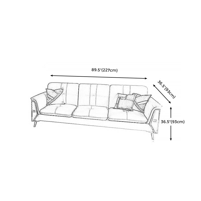 Contemporary Genuine Leather Cushions Sofa 36.61"High Pillow Top Arm Sofa,White Clearhalo 'furn' 'furn_sectionals' 'Furniture' 'furniture_sectionals' 'kitchen' 'kitchen_sectionals' 'Living Room Furniture' 'Sectionals' 4773812