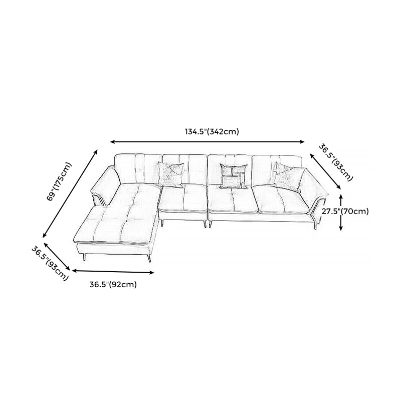 Contemporary Genuine Leather Cushions Sofa 36.61"High Pillow Top Arm Sofa,White Clearhalo 'furn' 'furn_sectionals' 'Furniture' 'furniture_sectionals' 'kitchen' 'kitchen_sectionals' 'Living Room Furniture' 'Sectionals' 4773814