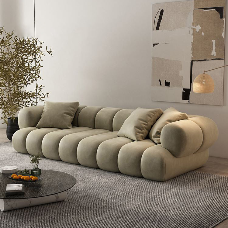 Scandinavian Green Sofa with Tuxedo Arm and Sewn Pillow Back 96.5"L x 37"W x 26"H Clearhalo 'furn' 'furn_sectionals' 'Furniture' 'furniture_sectionals' 'kitchen' 'kitchen_sectionals' 'Living Room Furniture' 'Sectionals' 4773820
