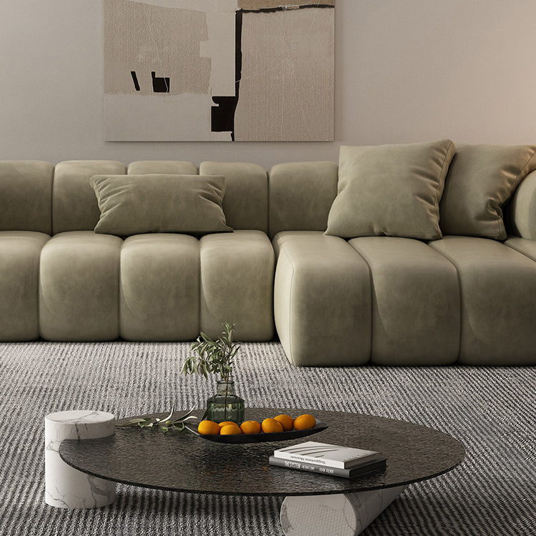 Scandinavian Green Sofa with Tuxedo Arm and Sewn Pillow Back Clearhalo 'furn' 'furn_sectionals' 'Furniture' 'furniture_sectionals' 'kitchen' 'kitchen_sectionals' 'Living Room Furniture' 'Sectionals' 4773831