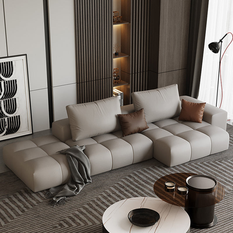 American Traditional Faux Leather Cushions Sofa 37.4"High Square Arm Sofa,White 130"L x 52"W x 37"H Faux Leather Right Clearhalo 'furn' 'furn_sectionals' 'Furniture' 'furniture_sectionals' 'kitchen' 'kitchen_sectionals' 'Living Room Furniture' 'Sectionals' 4773847