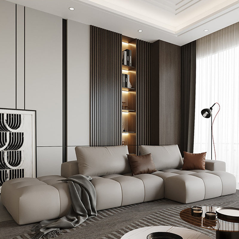 American Traditional Faux Leather Cushions Sofa 37.4"High Square Arm Sofa,White Clearhalo 'furn' 'furn_sectionals' 'Furniture' 'furniture_sectionals' 'kitchen' 'kitchen_sectionals' 'Living Room Furniture' 'Sectionals' 4773849