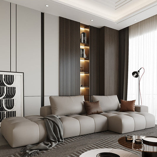 American Traditional Faux Leather Cushions Sofa 37.4"High Square Arm Sofa,White Clearhalo 'furn' 'furn_sectionals' 'Furniture' 'furniture_sectionals' 'kitchen' 'kitchen_sectionals' 'Living Room Furniture' 'Sectionals' 4773849