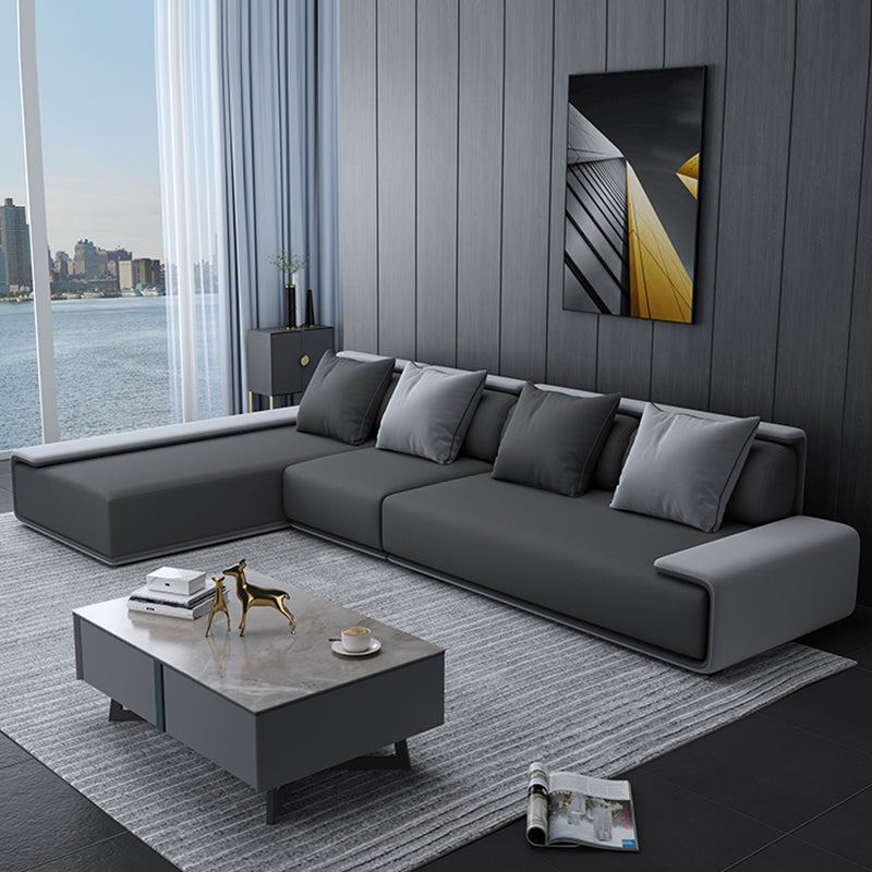 Contemporary Industrial Fabric Sofa with Bolster Pillows 29.53"High Pillow Top Arm Sofa 142"L x 71"W x 29.5"H Left Clearhalo 'furn' 'furn_sectionals' 'Furniture' 'furniture_sectionals' 'kitchen' 'kitchen_sectionals' 'Living Room Furniture' 'Sectionals' 4773866