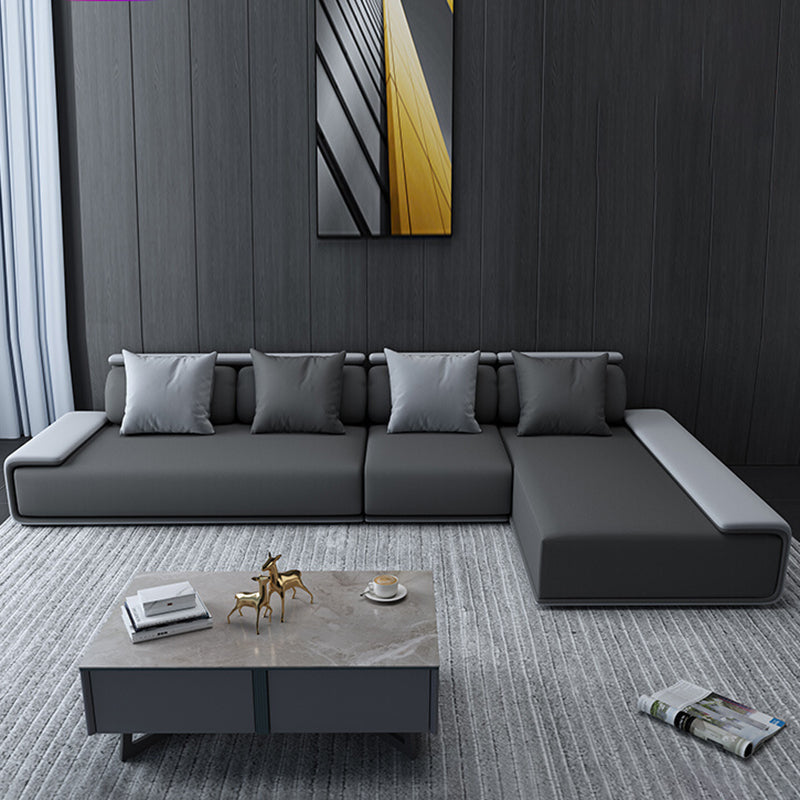 Contemporary Industrial Fabric Sofa with Bolster Pillows 29.53"High Pillow Top Arm Sofa 142"L x 71"W x 29.5"H Right Clearhalo 'furn' 'furn_sectionals' 'Furniture' 'furniture_sectionals' 'kitchen' 'kitchen_sectionals' 'Living Room Furniture' 'Sectionals' 4773867