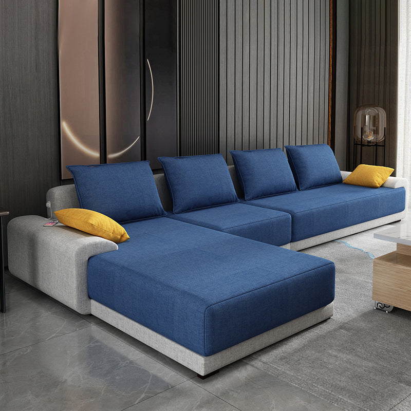 Contemporary Removable Cushions Loose Back Sofa with Reversible Chaise for Living Room Dark Blue Cotton Blend Clearhalo 'furn' 'furn_sectionals' 'Furniture' 'furniture_sectionals' 'kitchen' 'kitchen_sectionals' 'Living Room Furniture' 'Sectionals' 4773883