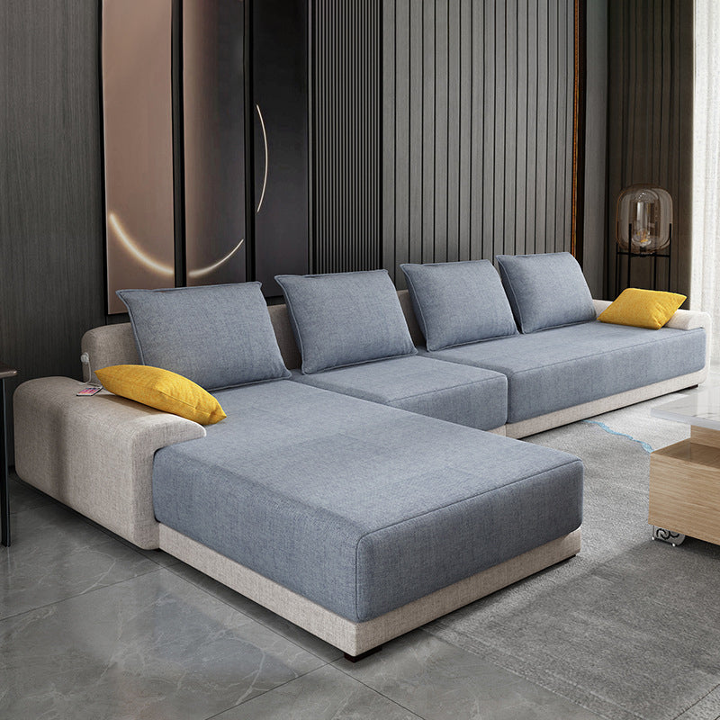 Contemporary Removable Cushions Loose Back Sofa with Reversible Chaise for Living Room Sky Blue Cotton Blend Clearhalo 'furn' 'furn_sectionals' 'Furniture' 'furniture_sectionals' 'kitchen' 'kitchen_sectionals' 'Living Room Furniture' 'Sectionals' 4773898