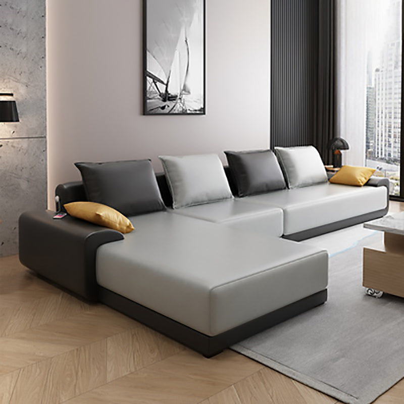 Modern Loose Back Removable Cushions Sofa with Reversible Chaise Grey Faux Leather Clearhalo 'furn' 'furn_sectionals' 'Furniture' 'furniture_sectionals' 'kitchen' 'kitchen_sectionals' 'Living Room Furniture' 'Sectionals' 4773916