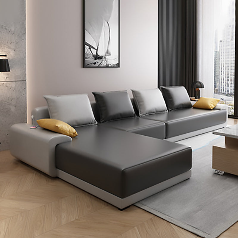 Modern Loose Back Removable Cushions Sofa with Reversible Chaise Gray-White Faux Leather Clearhalo 'furn' 'furn_sectionals' 'Furniture' 'furniture_sectionals' 'kitchen' 'kitchen_sectionals' 'Living Room Furniture' 'Sectionals' 4773919