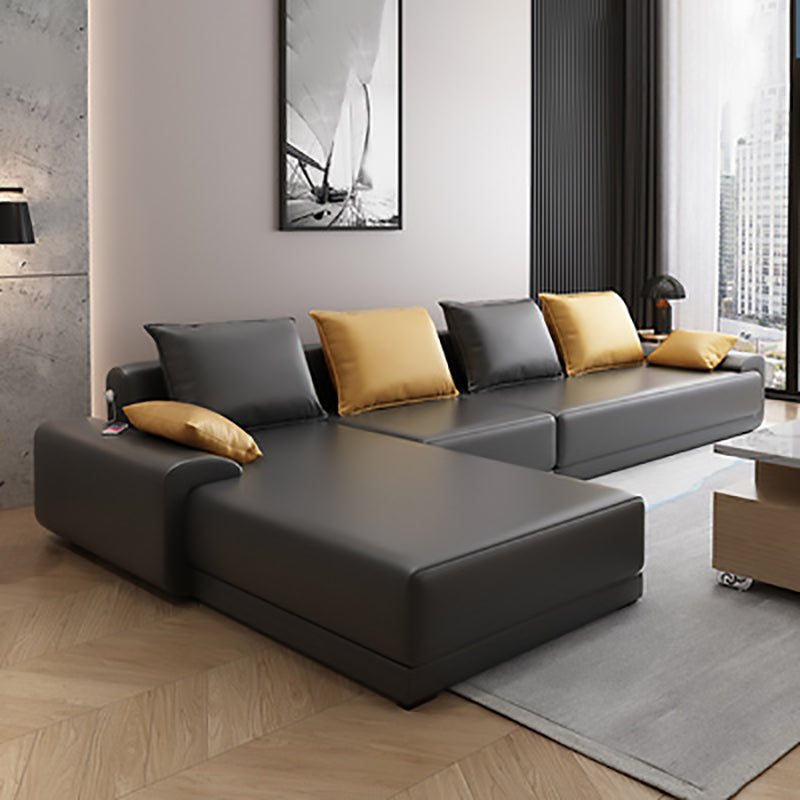 Modern Loose Back Removable Cushions Sofa with Reversible Chaise Dark Gray Faux Leather Clearhalo 'furn' 'furn_sectionals' 'Furniture' 'furniture_sectionals' 'kitchen' 'kitchen_sectionals' 'Living Room Furniture' 'Sectionals' 4773923