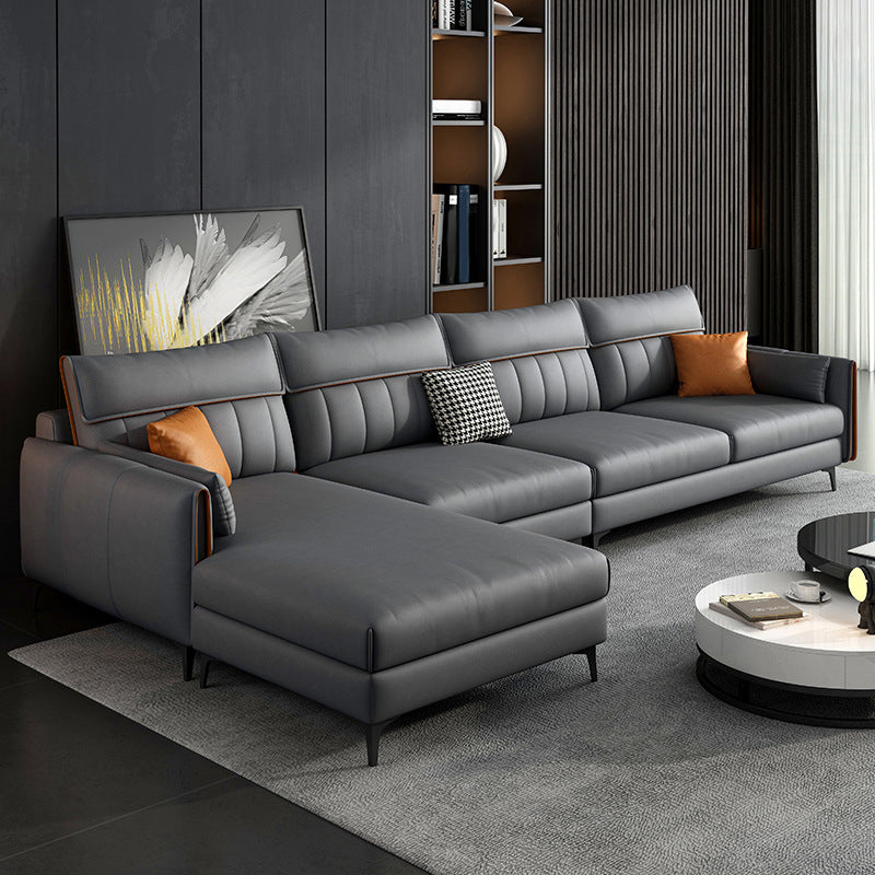 Contemporary Pillow Back Sofa with Recessed Arm for Apartment Dark Gray Clearhalo 'Furniture' 'furniture_sectionals' 'kitchen' 'kitchen_sectionals' 'Living Room Furniture' 'Sectionals' 4773926