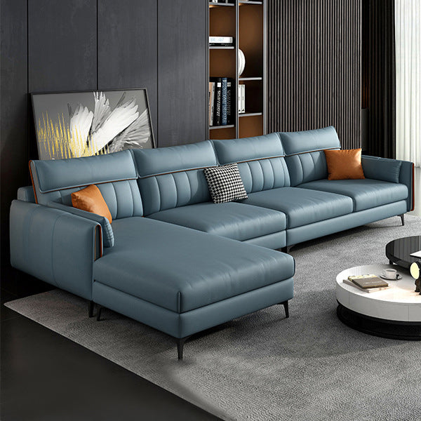 Contemporary Pillow Back Sofa with Recessed Arm for Apartment Lake Blue Clearhalo 'Furniture' 'furniture_sectionals' 'kitchen' 'kitchen_sectionals' 'Living Room Furniture' 'Sectionals' 4773928