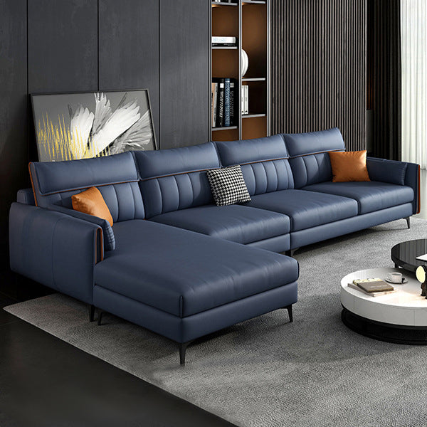 Contemporary Pillow Back Sofa with Recessed Arm for Apartment Dark Blue Clearhalo 'Furniture' 'furniture_sectionals' 'kitchen' 'kitchen_sectionals' 'Living Room Furniture' 'Sectionals' 4773929