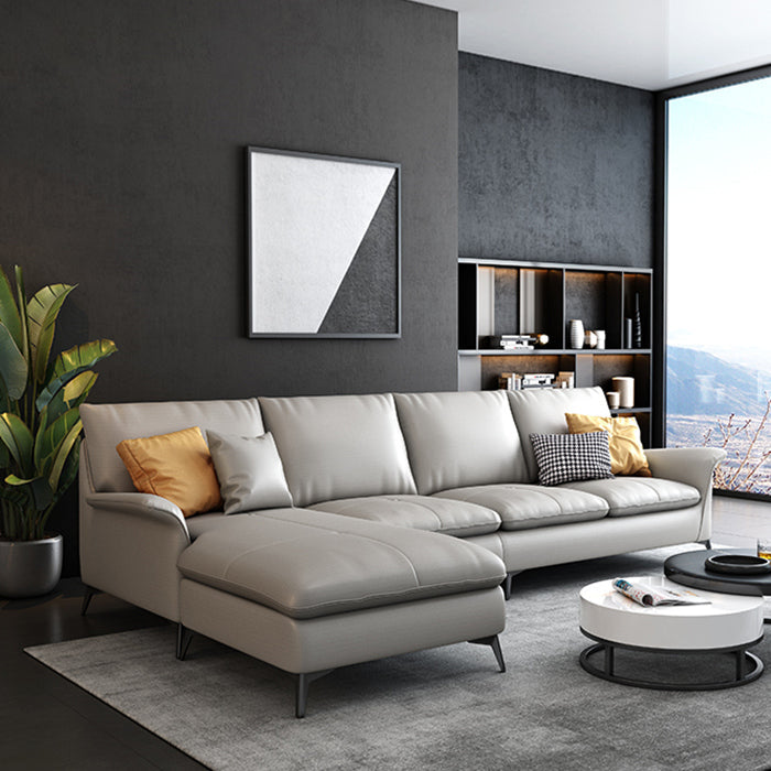 Contemporary Grey Upholstery Sofa with Flared Arm and Faux Leather Grey Clearhalo 'furn' 'furn_sectionals' 'Furniture' 'furniture_sectionals' 'kitchen' 'kitchen_sectionals' 'Living Room Furniture' 'Sectionals' 4773957