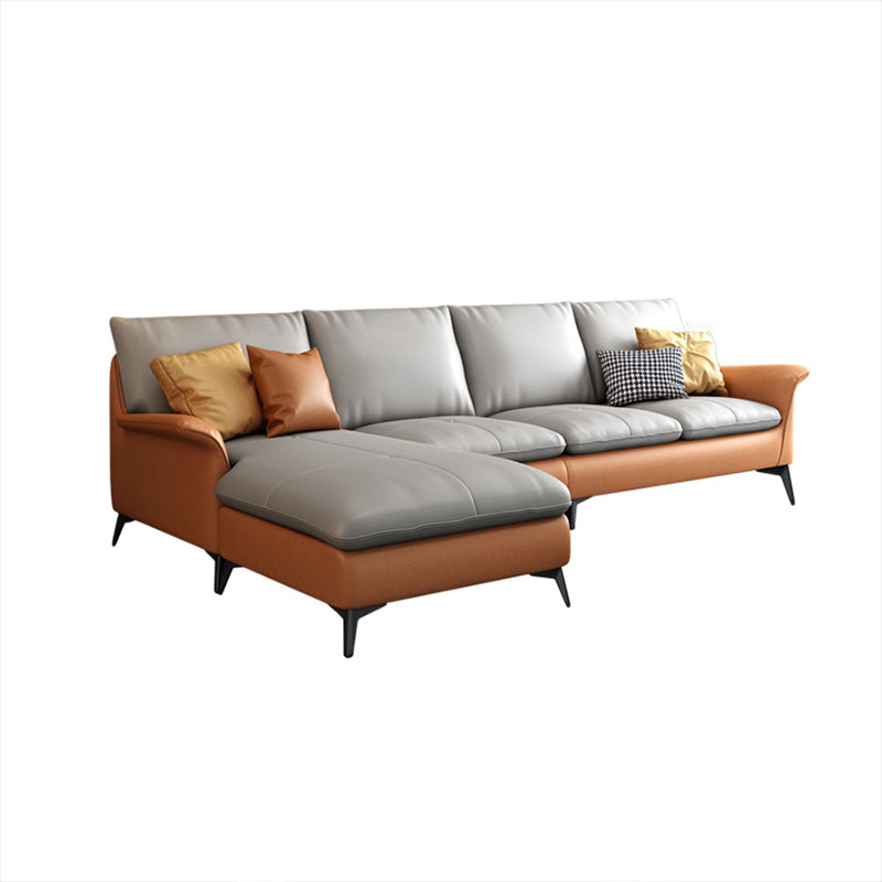 Contemporary Grey Upholstery Sofa with Flared Arm and Faux Leather Clearhalo 'furn' 'furn_sectionals' 'Furniture' 'furniture_sectionals' 'kitchen' 'kitchen_sectionals' 'Living Room Furniture' 'Sectionals' 4773960