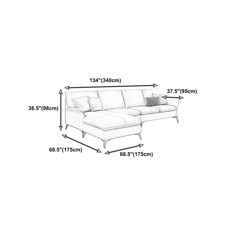 Contemporary Grey Upholstery Sofa with Flared Arm and Faux Leather Clearhalo 'furn' 'furn_sectionals' 'Furniture' 'furniture_sectionals' 'kitchen' 'kitchen_sectionals' 'Living Room Furniture' 'Sectionals' 4773965