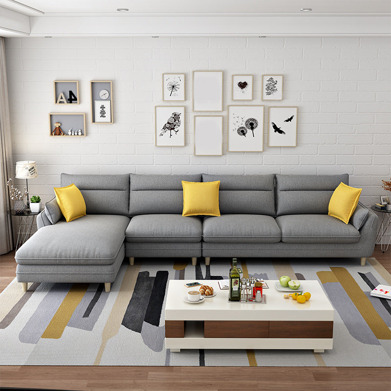 Slipcovered Fabric Sofa and Chaise 3/4-seater Pillow Top Arm Settee Furniture 138"L x 71"W x 36"H Gray Clearhalo 'furn' 'furn_sectionals' 'Furniture' 'furniture_sectionals' 'kitchen' 'kitchen_sectionals' 'Living Room Furniture' 'Sectionals' 4773966