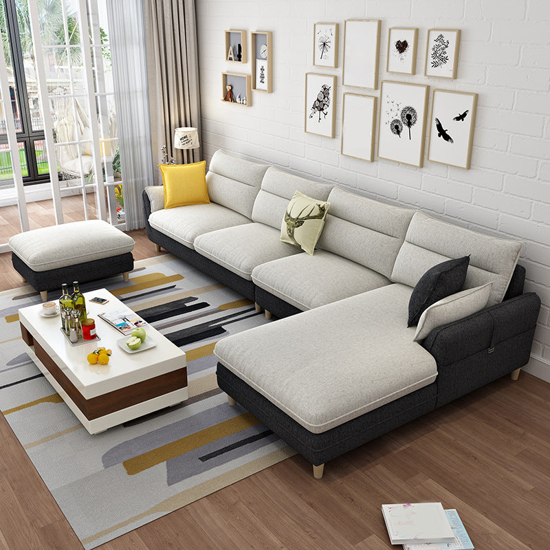 Slipcovered Fabric Sofa and Chaise 3/4-seater Pillow Top Arm Settee Furniture Clearhalo 'furn' 'furn_sectionals' 'Furniture' 'furniture_sectionals' 'kitchen' 'kitchen_sectionals' 'Living Room Furniture' 'Sectionals' 4773968