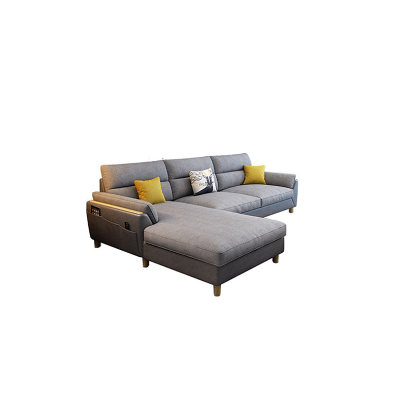 Slipcovered Fabric Sofa and Chaise 3/4-seater Pillow Top Arm Settee Furniture 110"L x 71"W x 36"H Gray Clearhalo 'furn' 'furn_sectionals' 'Furniture' 'furniture_sectionals' 'kitchen' 'kitchen_sectionals' 'Living Room Furniture' 'Sectionals' 4773974