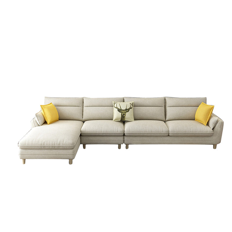 Slipcovered Fabric Sofa and Chaise 3/4-seater Pillow Top Arm Settee Furniture 138"L x 71"W x 36"H Yellow Clearhalo 'furn' 'furn_sectionals' 'Furniture' 'furniture_sectionals' 'kitchen' 'kitchen_sectionals' 'Living Room Furniture' 'Sectionals' 4773975