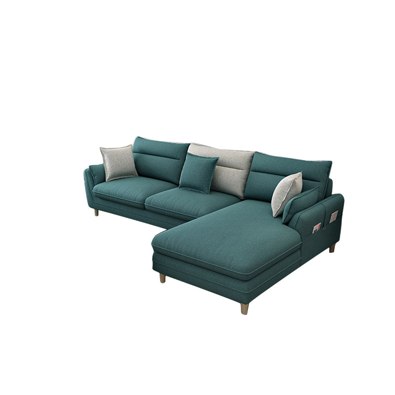 Slipcovered Fabric Sofa and Chaise 3/4-seater Pillow Top Arm Settee Furniture 110"L x 71"W x 36"H Blue Clearhalo 'furn' 'furn_sectionals' 'Furniture' 'furniture_sectionals' 'kitchen' 'kitchen_sectionals' 'Living Room Furniture' 'Sectionals' 4773979