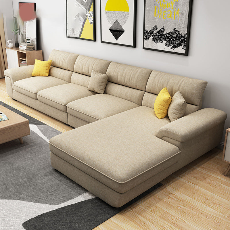 Contemporary Reversible Chaise Sofa with Pillows Flared Arm Sofa Khaki Cotton Blend Foam Clearhalo 'furn' 'furn_sectionals' 'Furniture' 'furniture_sectionals' 'kitchen' 'kitchen_sectionals' 'Living Room Furniture' 'Sectionals' 4774005