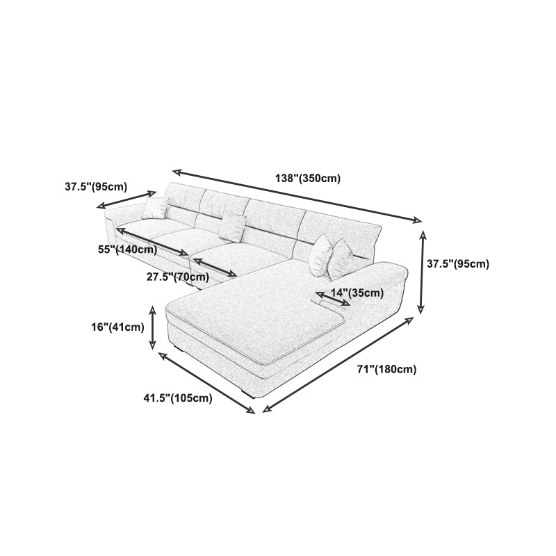 Contemporary Reversible Chaise Sofa with Pillows Flared Arm Sofa Clearhalo 'furn' 'furn_sectionals' 'Furniture' 'furniture_sectionals' 'kitchen' 'kitchen_sectionals' 'Living Room Furniture' 'Sectionals' 4774016