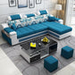 Pillow Top Arm Modular Settee Furniture 3-seater Sofa and Chaise with Pillows Peacock Blue Clearhalo 'furn' 'furn_sectionals' 'Furniture' 'furniture_sectionals' 'kitchen' 'kitchen_sectionals' 'Living Room Furniture' 'Sectionals' 4774027