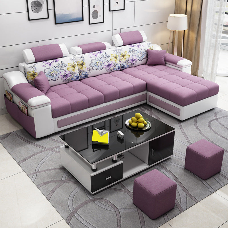 Pillow Top Arm Modular Settee Furniture 3-seater Sofa and Chaise with Pillows Peach Clearhalo 'furn' 'furn_sectionals' 'Furniture' 'furniture_sectionals' 'kitchen' 'kitchen_sectionals' 'Living Room Furniture' 'Sectionals' 4774028
