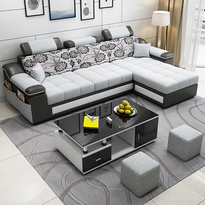Pillow Top Arm Modular Settee Furniture 3-seater Sofa and Chaise with Pillows Light Grey Clearhalo 'furn' 'furn_sectionals' 'Furniture' 'furniture_sectionals' 'kitchen' 'kitchen_sectionals' 'Living Room Furniture' 'Sectionals' 4774029