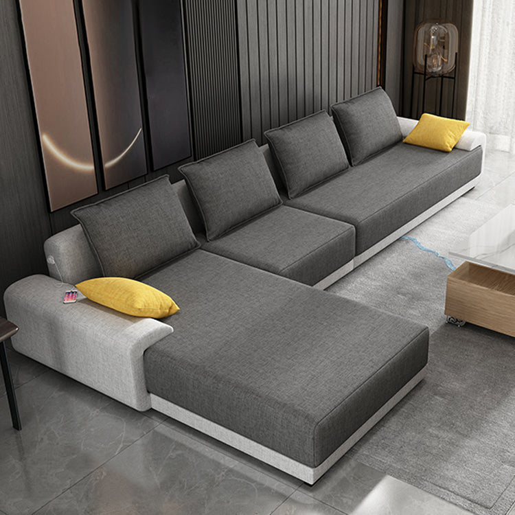 Contemporary Loose Back Removable Cushions Sofa with Reversible Chaise for Living Room Clearhalo 'furn' 'furn_sectionals' 'Furniture' 'furniture_sectionals' 'kitchen' 'kitchen_sectionals' 'Living Room Furniture' 'Sectionals' 4774056