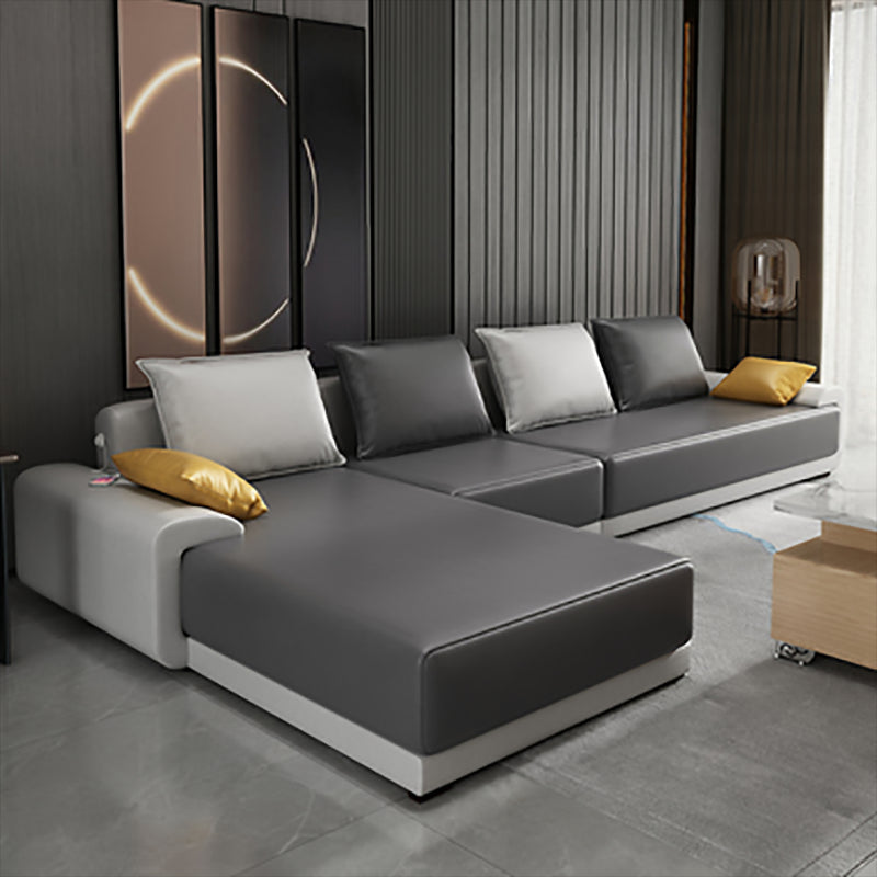 Contemporary Loose Back Removable Cushions Sofa with Reversible Chaise for Living Room Grey Faux Leather Clearhalo 'furn' 'furn_sectionals' 'Furniture' 'furniture_sectionals' 'kitchen' 'kitchen_sectionals' 'Living Room Furniture' 'Sectionals' 4774061
