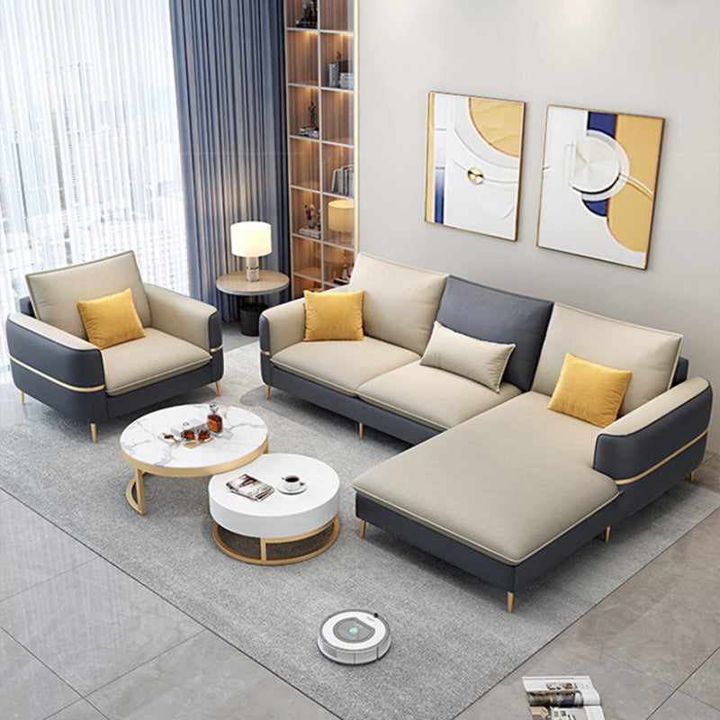 Contemporary Recessed Arm Sofa with Pillows Back and Golden Legs Clearhalo 'furn' 'furn_sectionals' 'Furniture' 'furniture_sectionals' 'kitchen' 'kitchen_sectionals' 'Living Room Furniture' 'Sectionals' 4774073