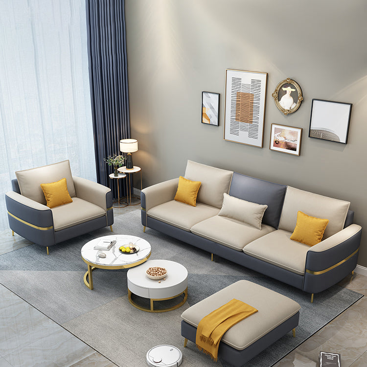 Contemporary Recessed Arm Sofa with Pillows Back and Golden Legs Clearhalo 'furn' 'furn_sectionals' 'Furniture' 'furniture_sectionals' 'kitchen' 'kitchen_sectionals' 'Living Room Furniture' 'Sectionals' 4774074
