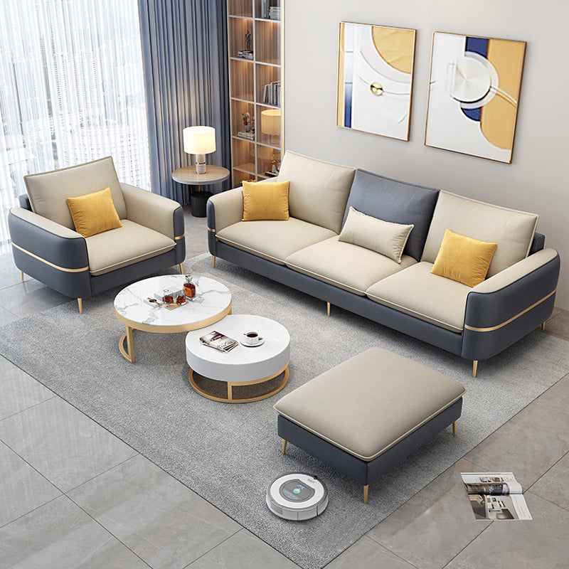 Contemporary Recessed Arm Sofa with Pillows Back and Golden Legs Clearhalo 'furn' 'furn_sectionals' 'Furniture' 'furniture_sectionals' 'kitchen' 'kitchen_sectionals' 'Living Room Furniture' 'Sectionals' 4774076