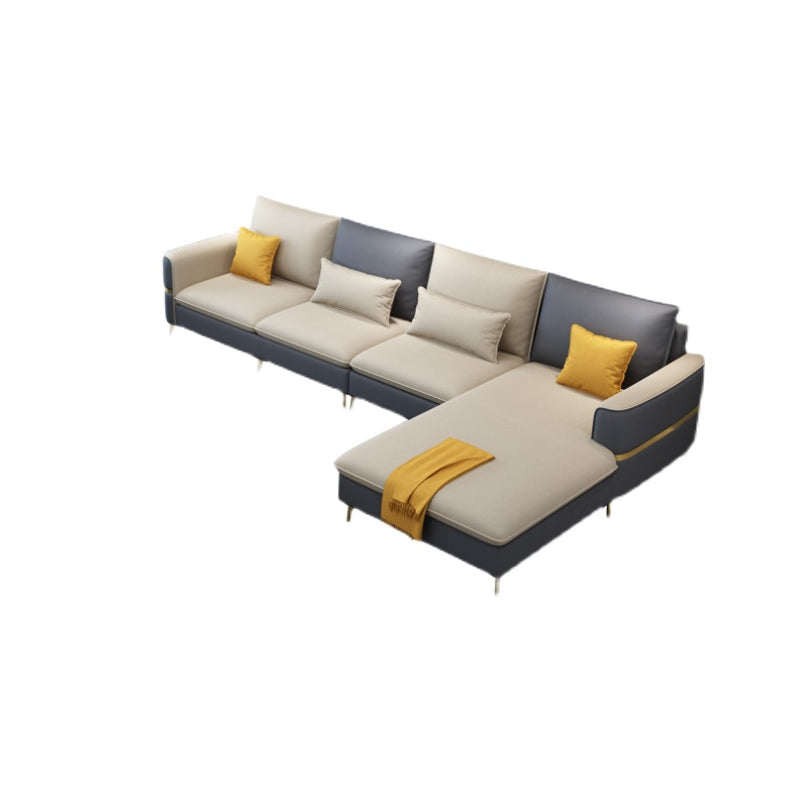Contemporary Recessed Arm Sofa with Pillows Back and Golden Legs Clearhalo 'furn' 'furn_sectionals' 'Furniture' 'furniture_sectionals' 'kitchen' 'kitchen_sectionals' 'Living Room Furniture' 'Sectionals' 4774078