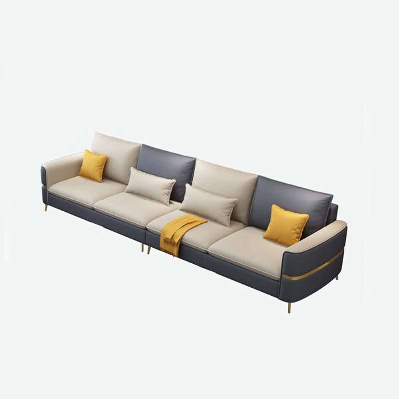 Contemporary Recessed Arm Sofa with Pillows Back and Golden Legs 102"L x 35.5"W x 33"H Latex Clearhalo 'furn' 'furn_sectionals' 'Furniture' 'furniture_sectionals' 'kitchen' 'kitchen_sectionals' 'Living Room Furniture' 'Sectionals' 4774080