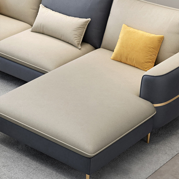 Contemporary Recessed Arm Sofa with Pillows Back and Golden Legs Clearhalo 'furn' 'furn_sectionals' 'Furniture' 'furniture_sectionals' 'kitchen' 'kitchen_sectionals' 'Living Room Furniture' 'Sectionals' 4774084