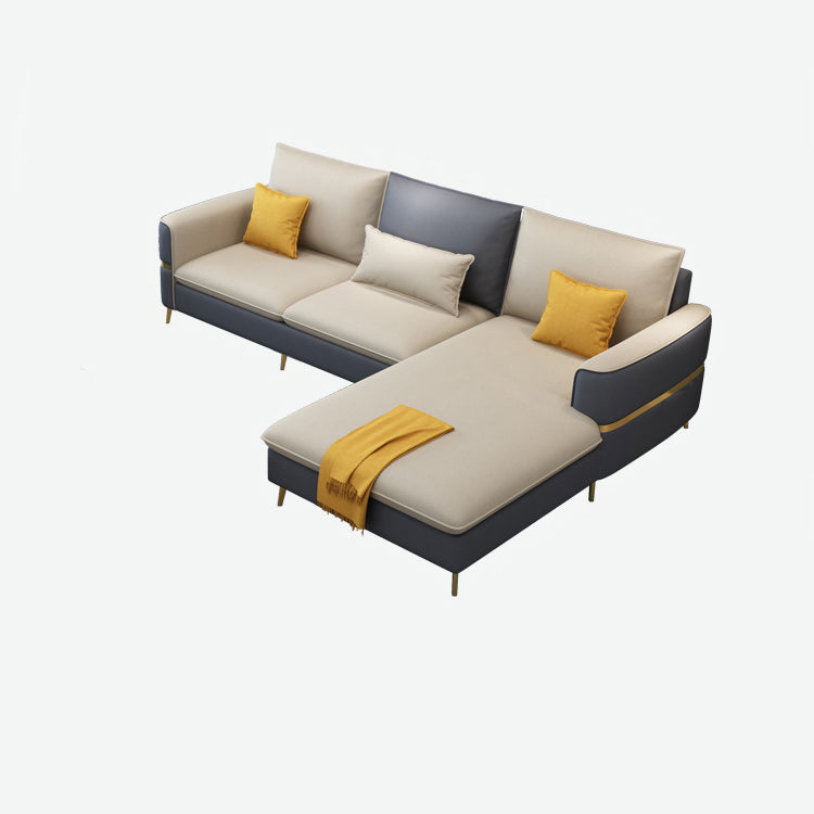 Contemporary Recessed Arm Sofa with Pillows Back and Golden Legs 102"L x 69"W x 33.5"H Clearhalo 'furn' 'furn_sectionals' 'Furniture' 'furniture_sectionals' 'kitchen' 'kitchen_sectionals' 'Living Room Furniture' 'Sectionals' 4774088
