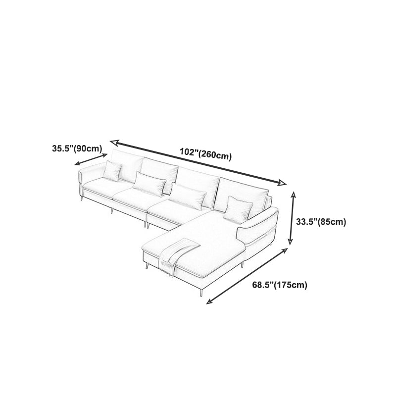 Contemporary Recessed Arm Sofa with Pillows Back and Golden Legs Clearhalo 'furn' 'furn_sectionals' 'Furniture' 'furniture_sectionals' 'kitchen' 'kitchen_sectionals' 'Living Room Furniture' 'Sectionals' 4774095